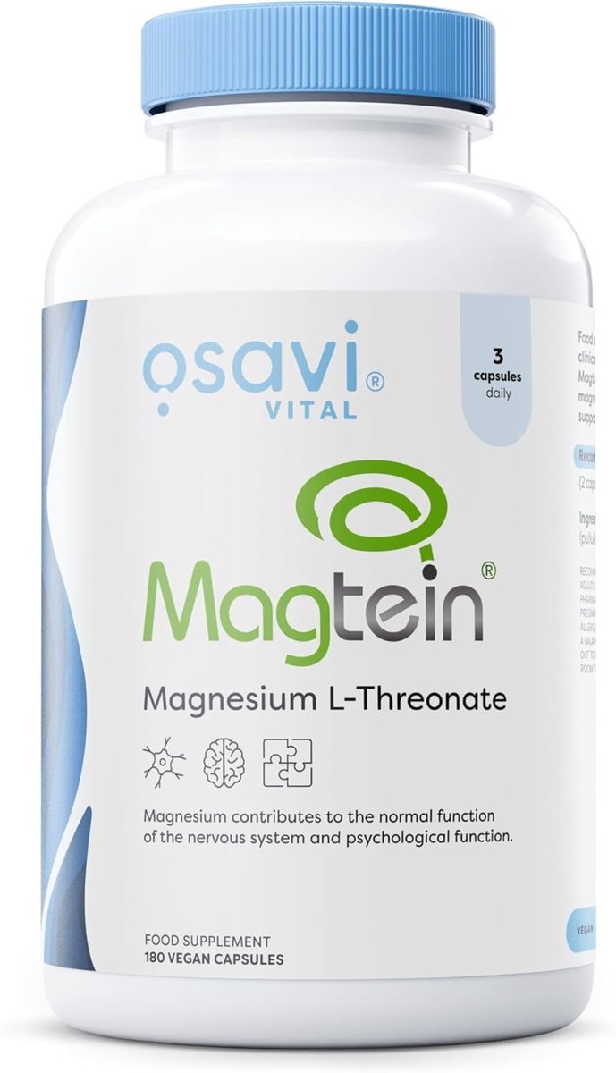 Magnesium L-Threonate 180 Capsules – Magtein® – Gepatenteerde & Klinisch Geteste Vorm – Hoge Biobeschikbaarheid – Vegan, Glutenvrij & GMO-vrij - Osavi