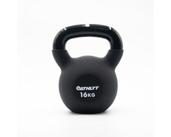 Kettlebell 16kg – Gietijzeren Gewicht – Kracht Training – Zachte Antislip Coating – 16 kilogram – Zwart