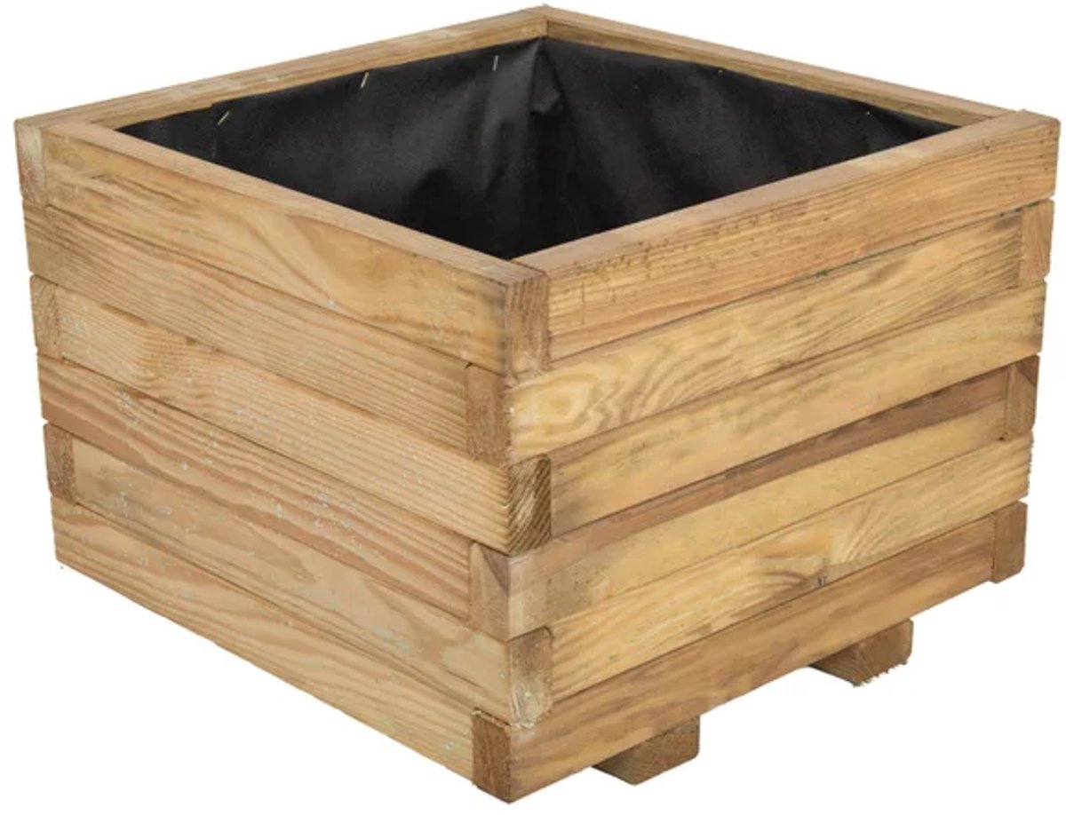 Tuintoppers Plantenbak met Worteldoek Geimpregneerd Grenen Hout Groen 50 x 50 cm