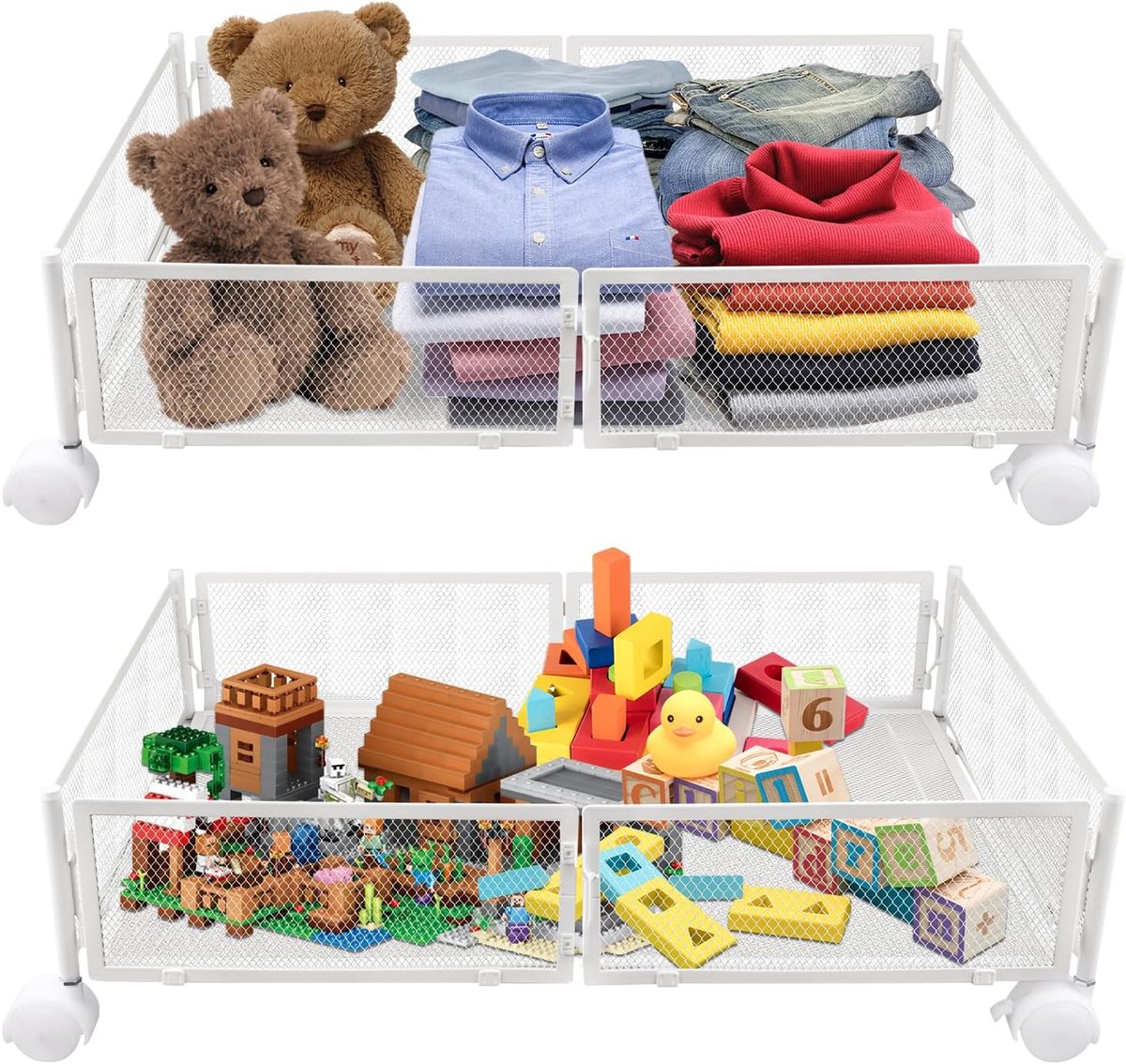 Opvouwbare Opbergdoos onder Bed met Wieltjes - Ademend en Ruimtebesparend - Wit (2 Stuks)