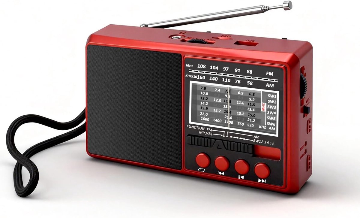 Draagbare Radio - AM FM SW - Buitenactiviteiten - USB TF Kaart - Compact Formaat - Rood