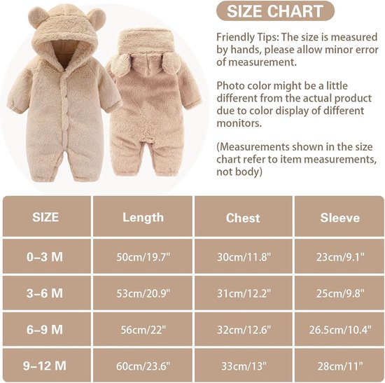 Warme Fleece Sneeuwpak met Capuchon voor Pasgeboren Baby Jongen Meisje 0-12 Maanden — afbeelding 4