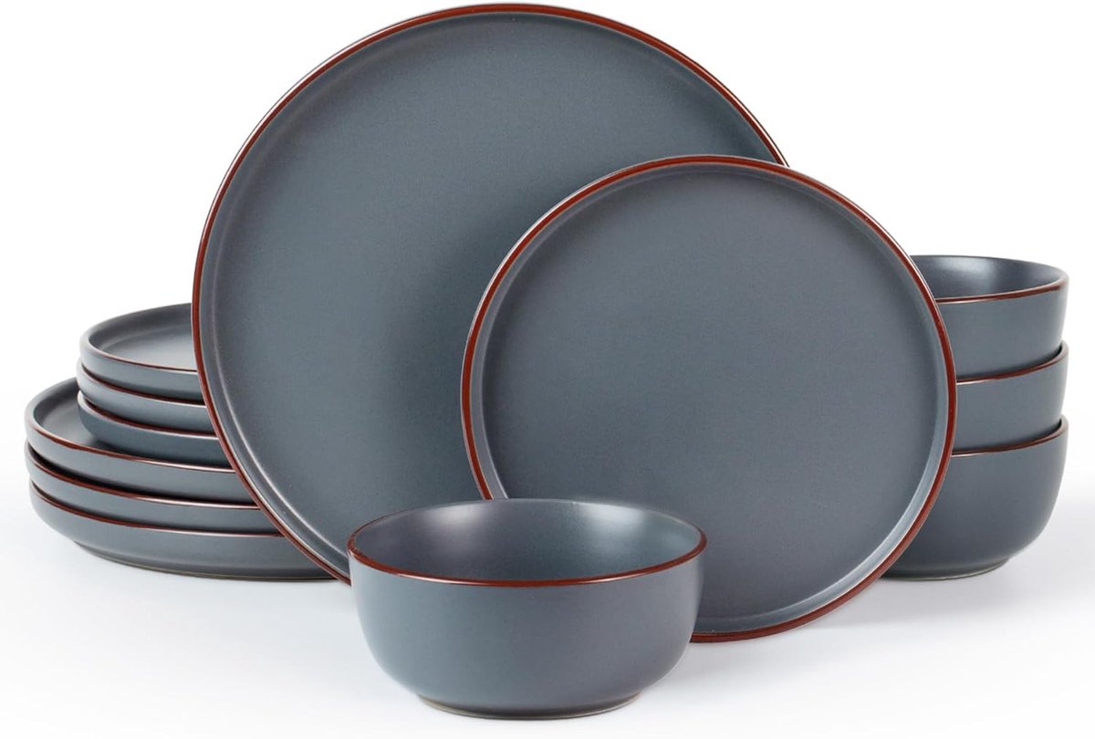 Servies Set - Borden en kommen - Dagelijks dineren - Vaatwasser magnetronbestendig - 18 Delig - Mat Zwart