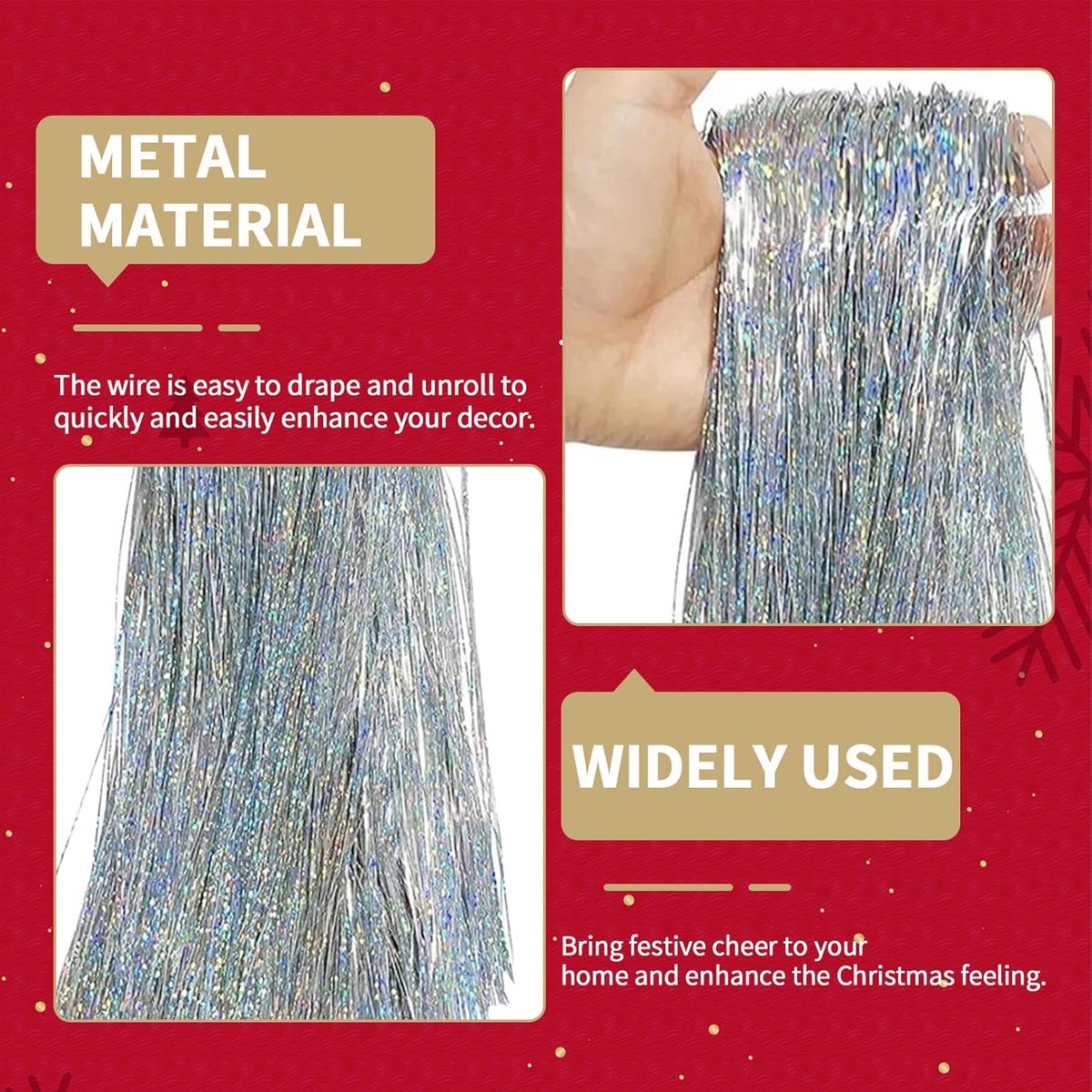 Glitter Lametta Gordijn voor Kerstboom Versiering Zilver – Sprankelende Feestdecoratie – foto 4