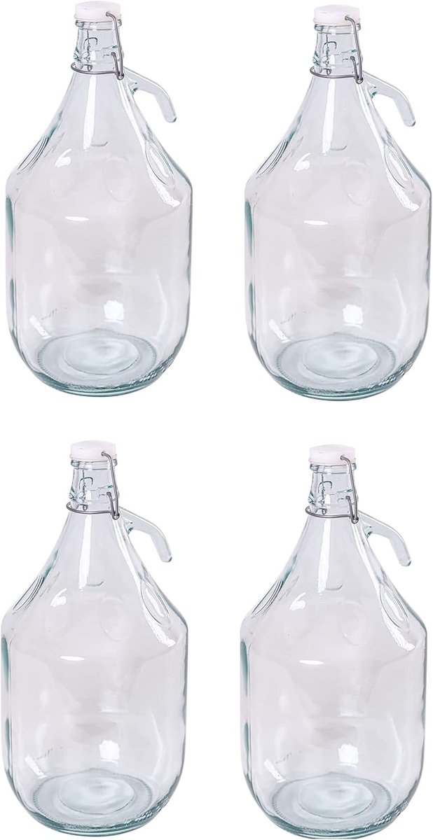 4x 5 Liter Glazen Fermentatieballon voor Wijn en Sap met Beugelsluiting