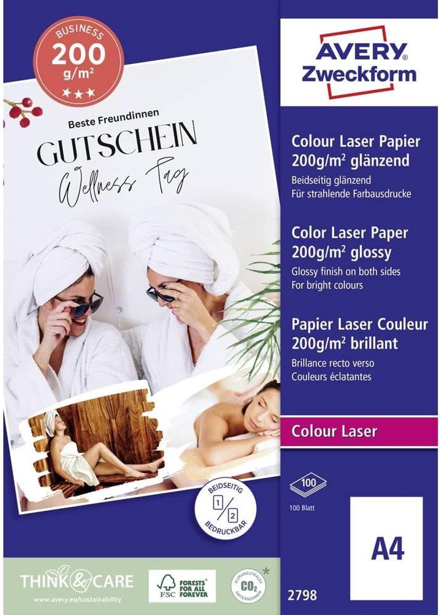 100 Vellen Premium Dubbelzijdig Glanzend Fotopapier A4 voor Kleurenlaserprinter 200 g/m²