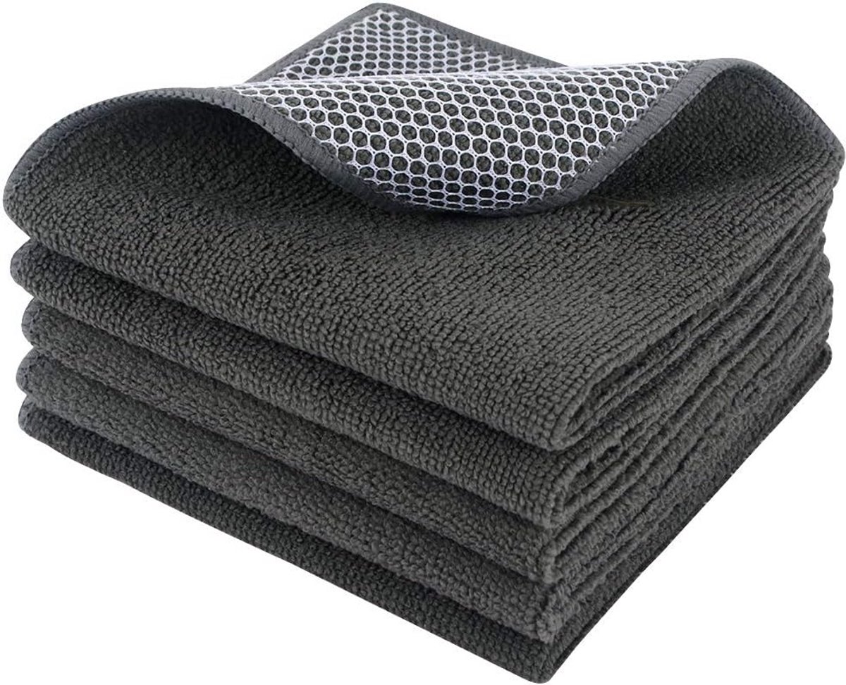 Set van 5 Microvezel Schoonmaakdoeken met Schuurzijde voor Keuken en Auto