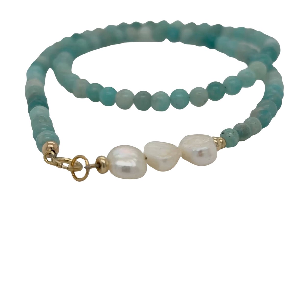 pat's jewels Ketting - Ketting Dames - Kralen Ketting - Edelsteen - Amazoniet -Parel - Goud