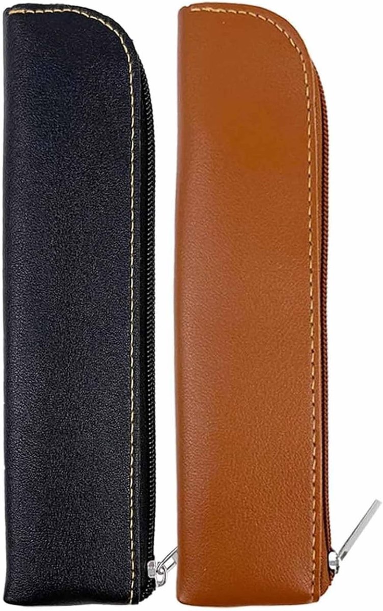 Allecto - Retro Pen Etui - Beschermhoes - Echt Lederen Pennenzak - Duurzaam - Met Rits - Geschikt voor Pennen en Potloden - Bruin of Zwart