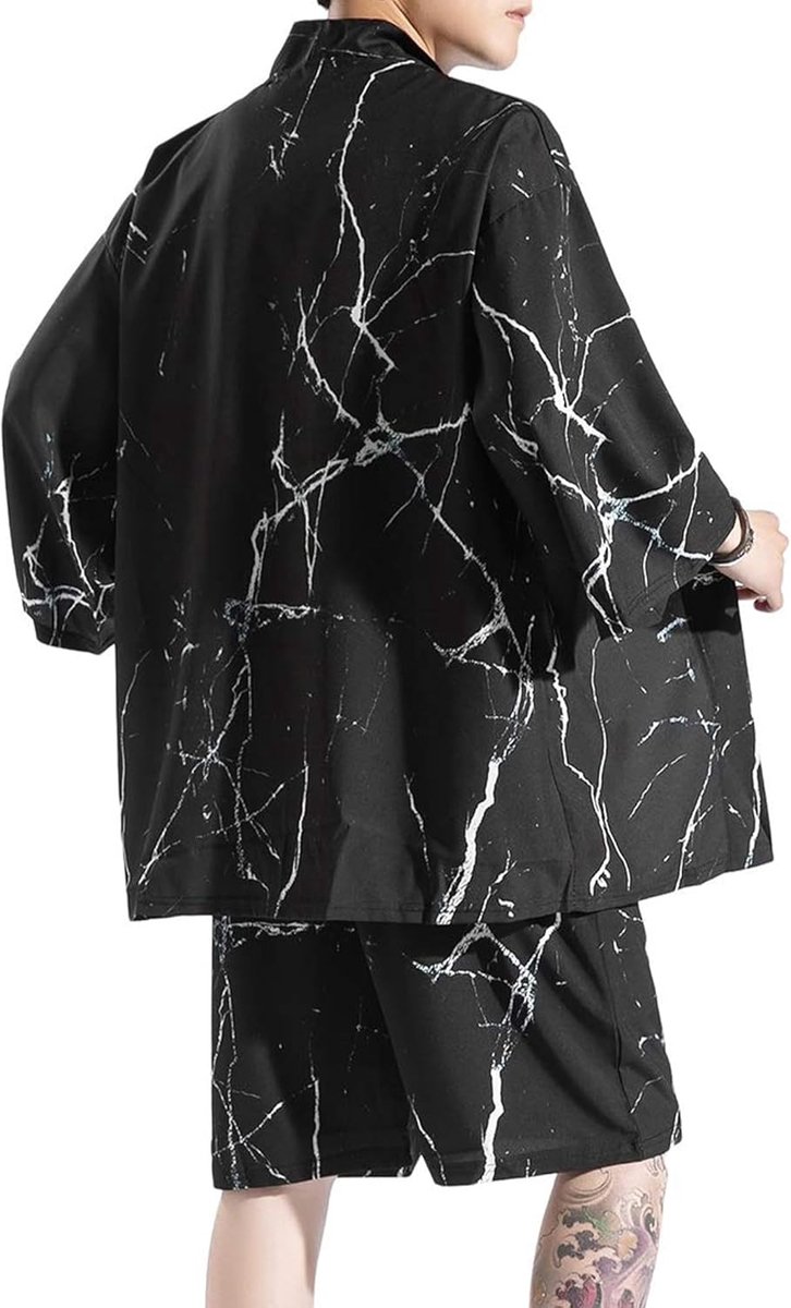 Lichtgewicht Heren Kimono Set met Korte Broek - 2-Delige Zomer Pyjama Strand Outfit