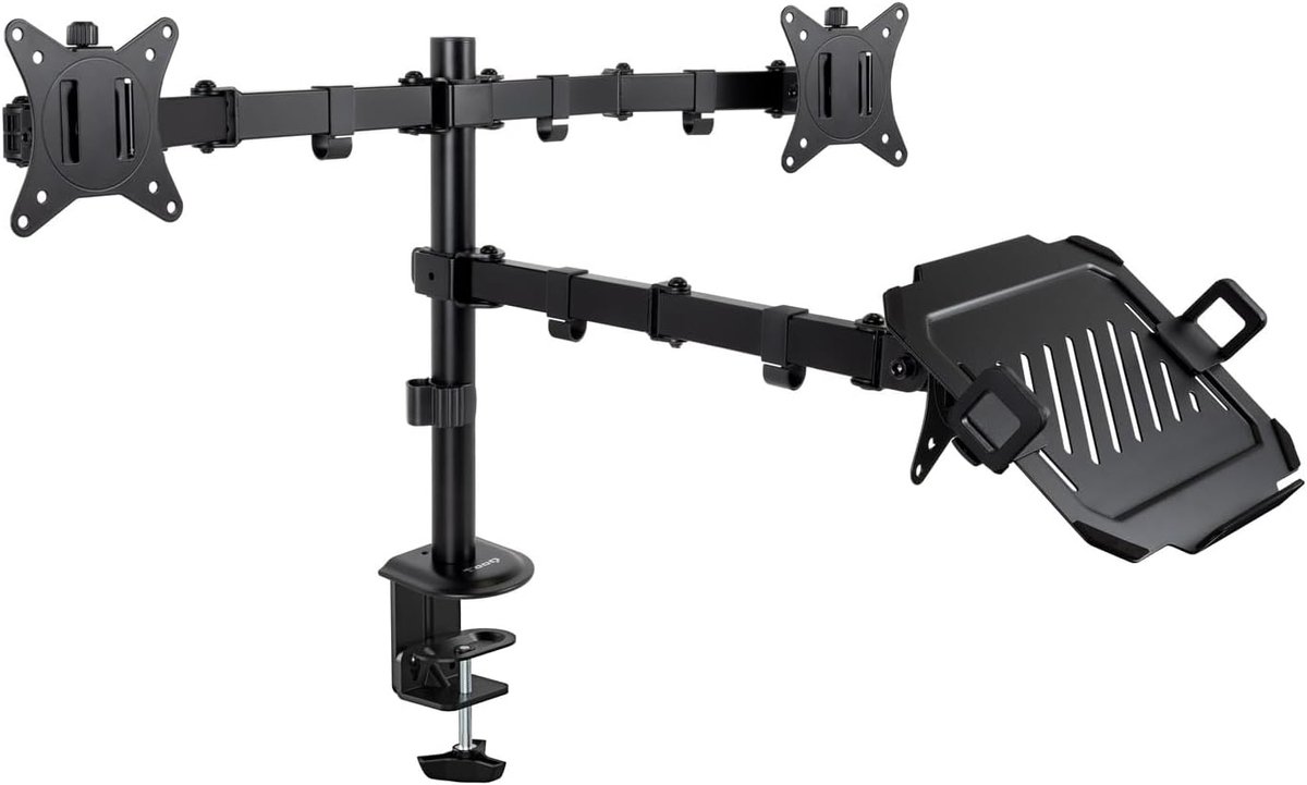 Dubbele Monitorstandaard met Laptopplank voor Schermen 17-32 inch