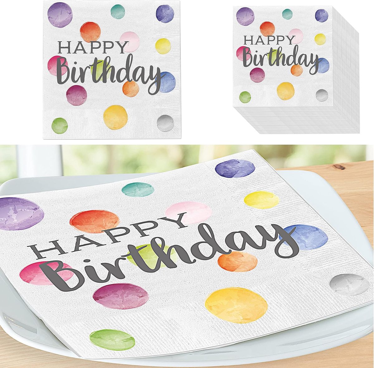 60-delige set servetten met 'Happy Birthday' print │ 3-laags luxe servetten