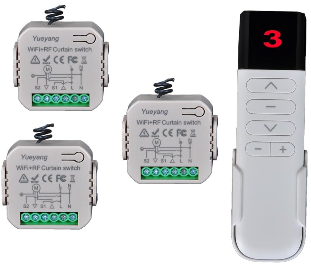 3 Stuks Wifi Rolluikschakelaars met RF Afstandsbediening - Compatibel met Google Home & Alexa