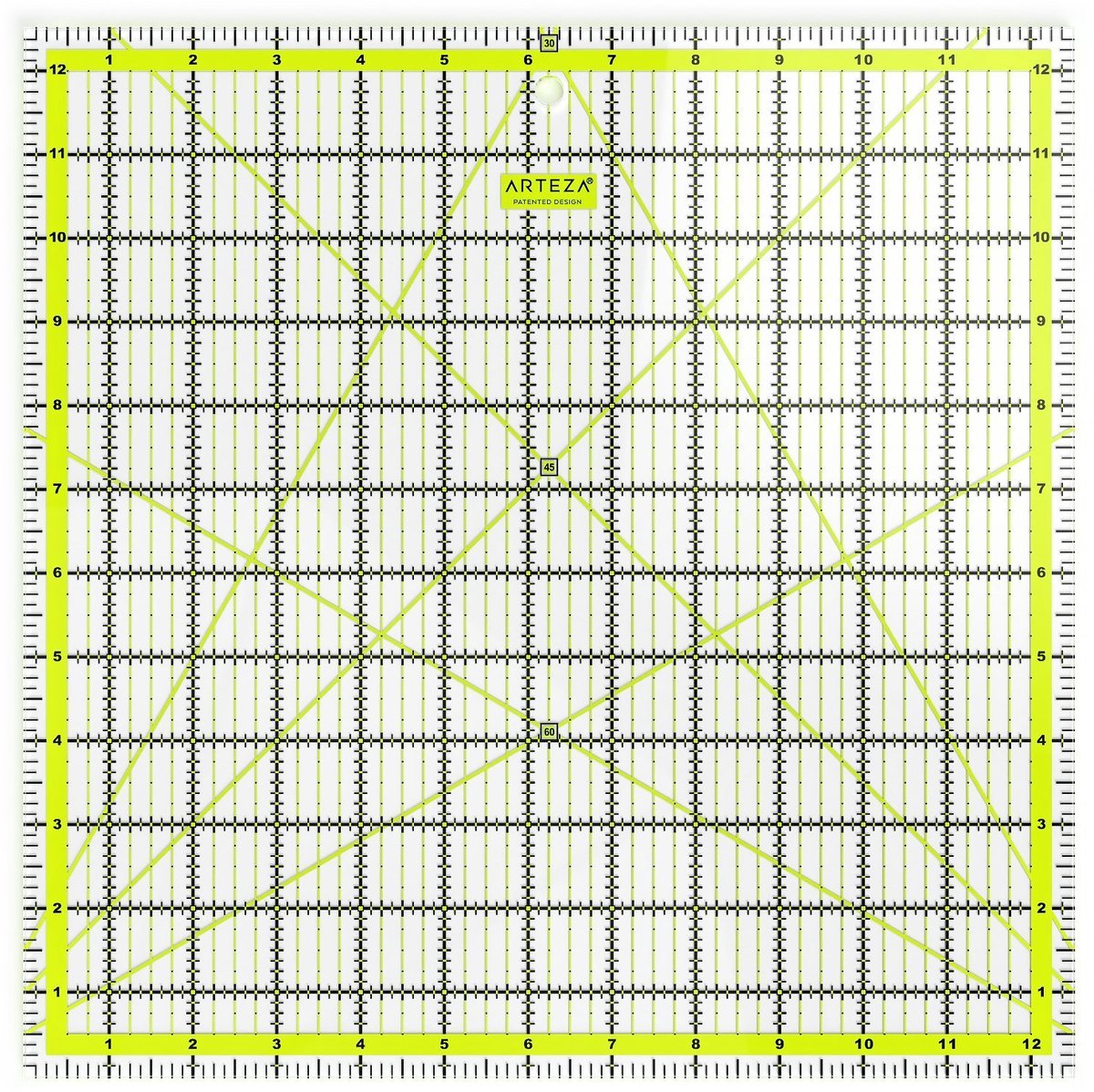 Quiltliniaal 31.75 x 31.75 cm - Nauwkeurige Snijliniaal voor Patchwork en Quilten met Zwarte en Limoge Groene Raster