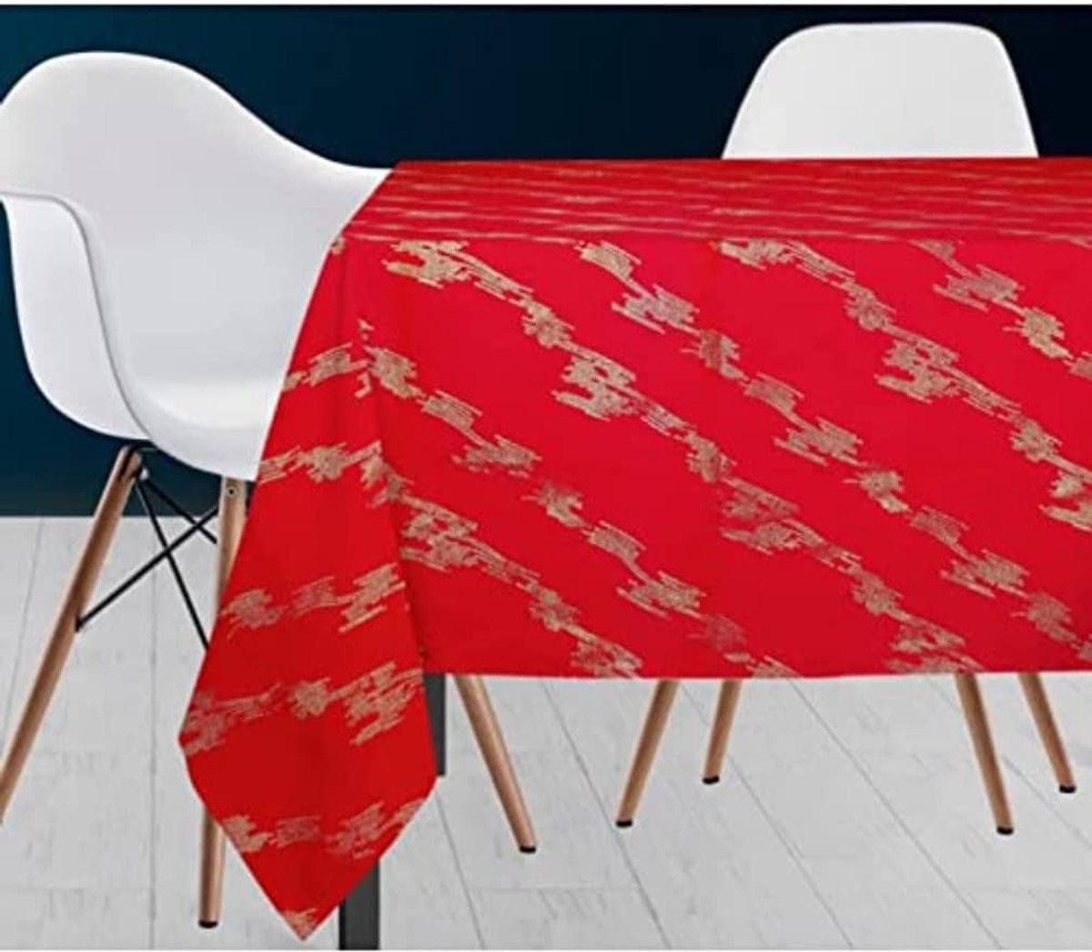 Rood Polyester Tafelkleed Feestelijk met Gouden Print - 140x300 cm