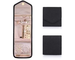 Women's Travel Jewelry Organizer Tube - Foldable Jewelry Box with Compartments - Necklace and Earring Travel Case - Ideal for travel and vacations - Holds rings, necklaces, bracelets, and earrings - A vacation essential - (Black)