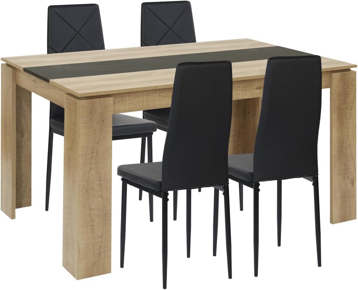 Eetkamerset Rechthoekige Tafel (160x80 cm) met 4 Moderne Eetkamerstoelen