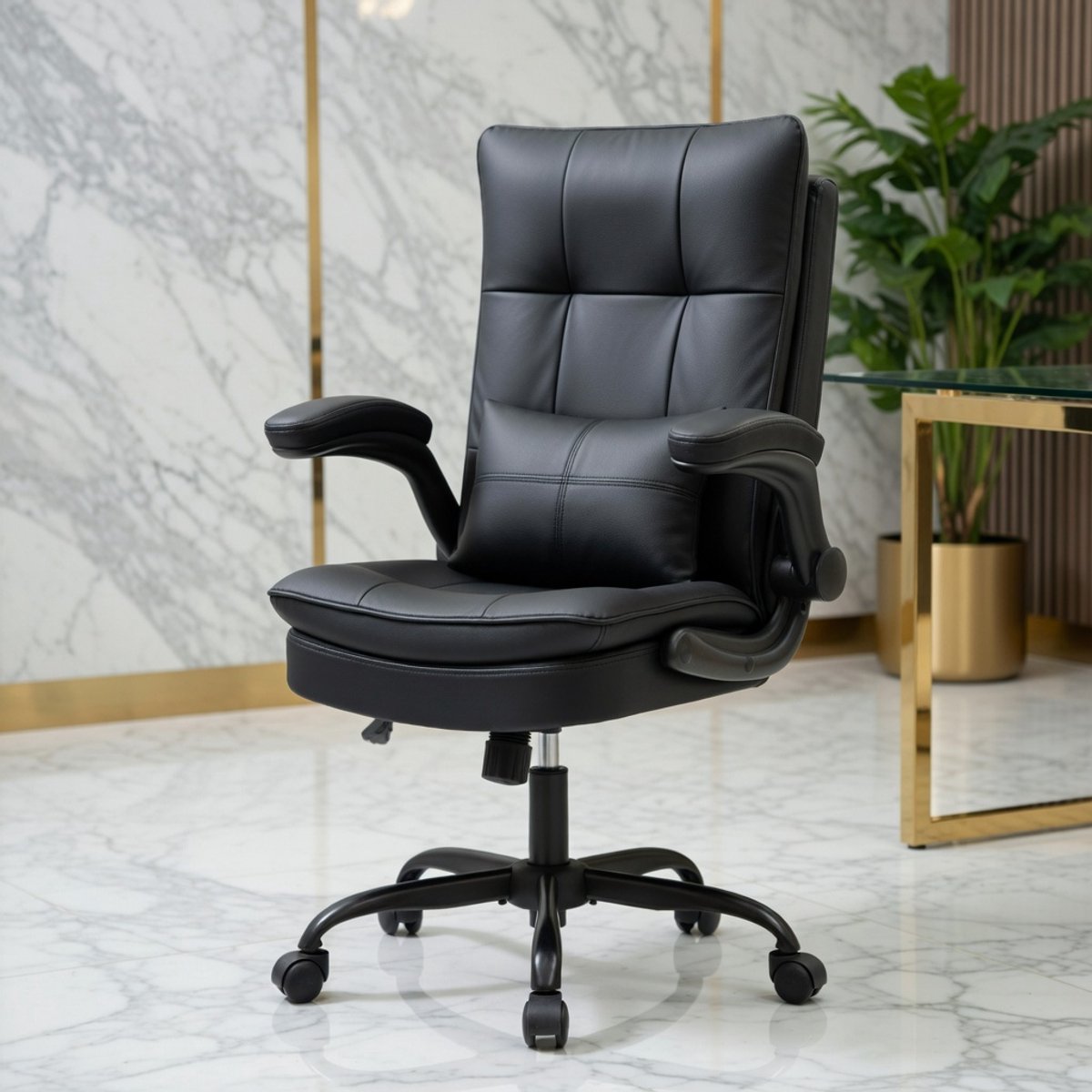 ExecutiveMax Pro Ergonomische Bureaustoel – Managersstoel met Hoge Rugleuning – Krasbestendig Leer – Opklapbare Armleuningen – In Hoogte Verstelbaar – Kantelfunctie – Tot 150 kg – Zwart-Casa Serena...
