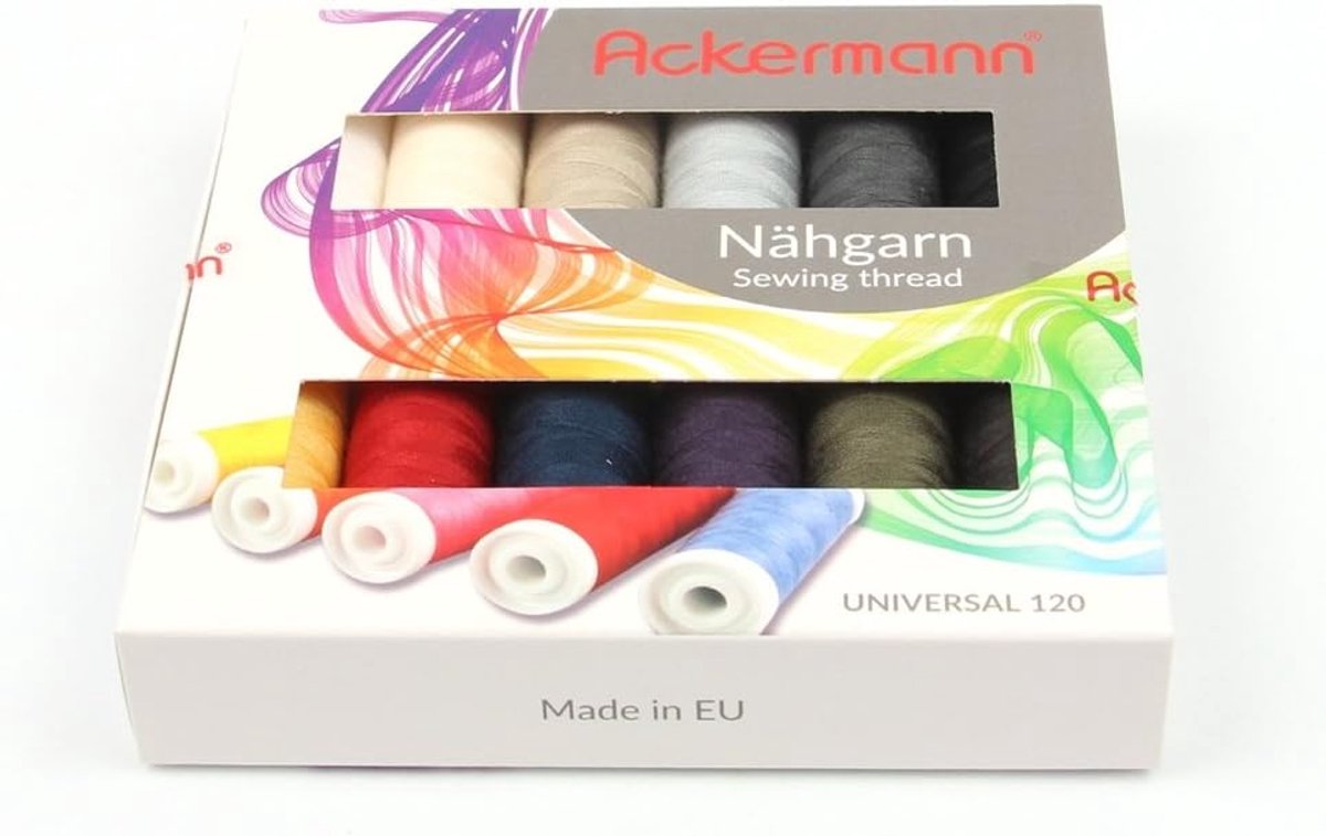 Universeel Naaigaren Set - 12 Kleuren (200m per rol) - Polyester Dikte 120