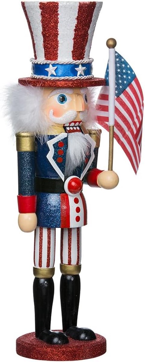 Grote Houten Notenkraker Pop Cijfer 38 cm - Amerikaans Thema Kerstdecoratie