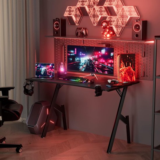 Groot Gaming Bureau 120 cm Breed met Koolstofvezel Oppervlak - PC Werkstation Thuiswerkplek — afbeelding 5