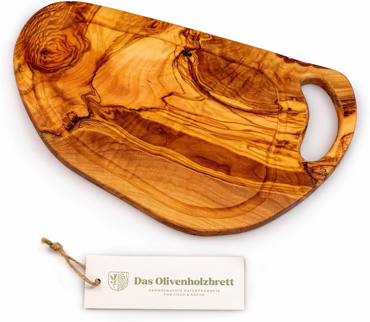 Houten Snijplank en Serveerplank van Olijfhout met Sapgroef - Natuurlijke Vorm 30cm