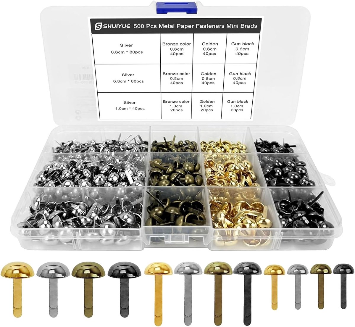 500 Stuks Ronde Kopklemmen Mini Brads Assortiment voor Papier en Knutselen