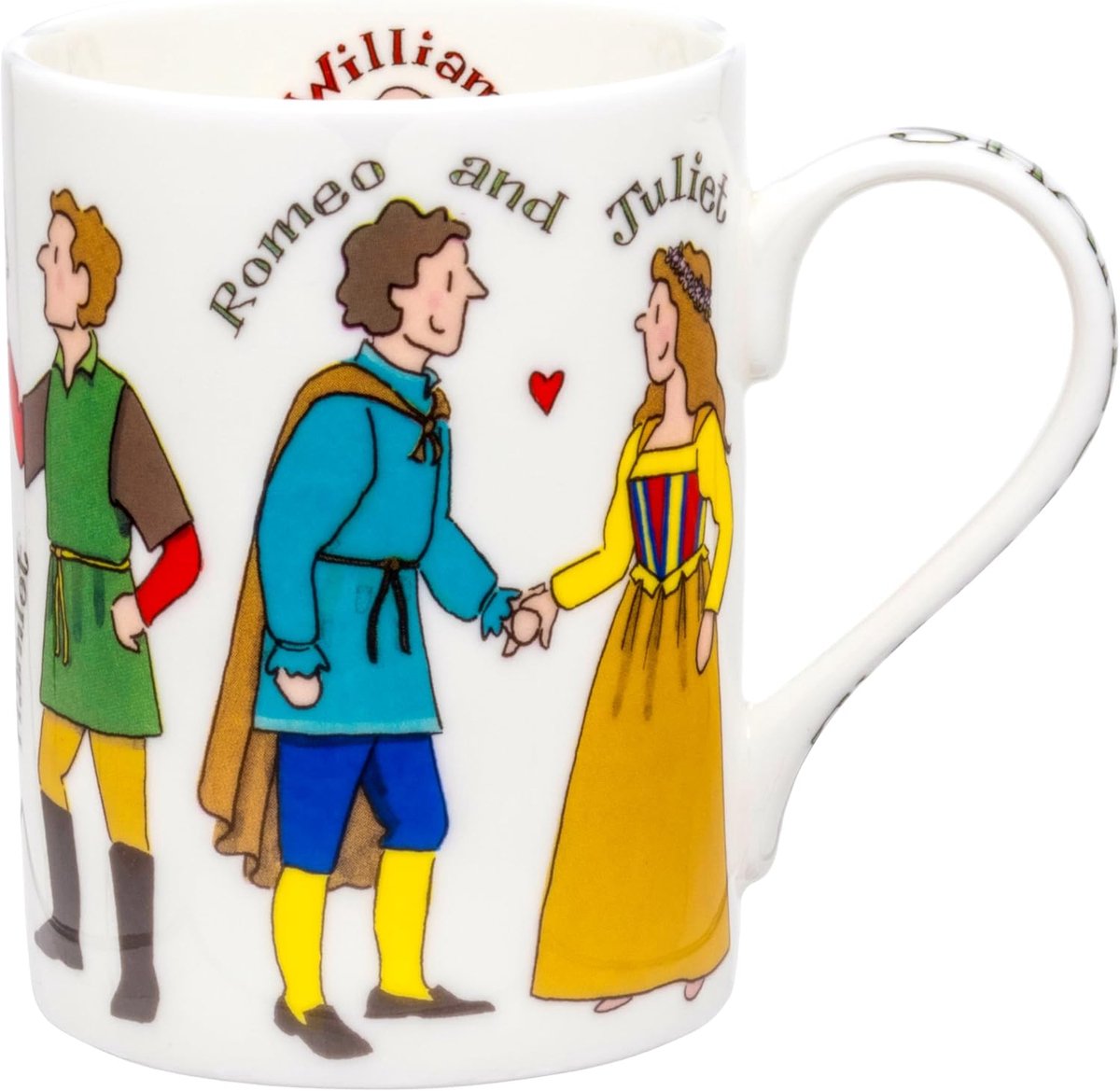 Fijne Bottenporselein Mok met Bekende Karakters uit het Werk van Shakespeare