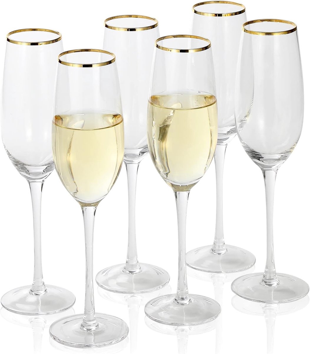 Luxe Champagneglazen Set van 6 met Gouden Rand - Kristallijn en Handgeblazen