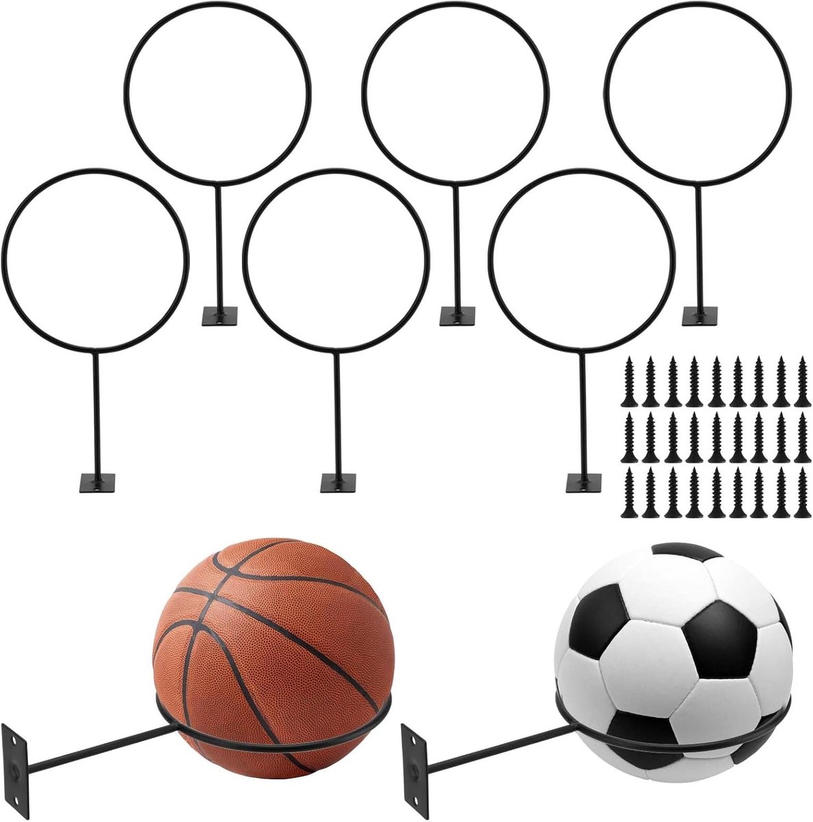 Allecta - Wandgemonteerde balhouder voor 8 sportballen - Basketbal, volleybal, voetbal.