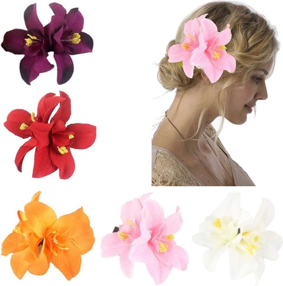 5x Grote Chiffon Orchidee Haarspeldjes Bloemen Beach Trouwaccessoire