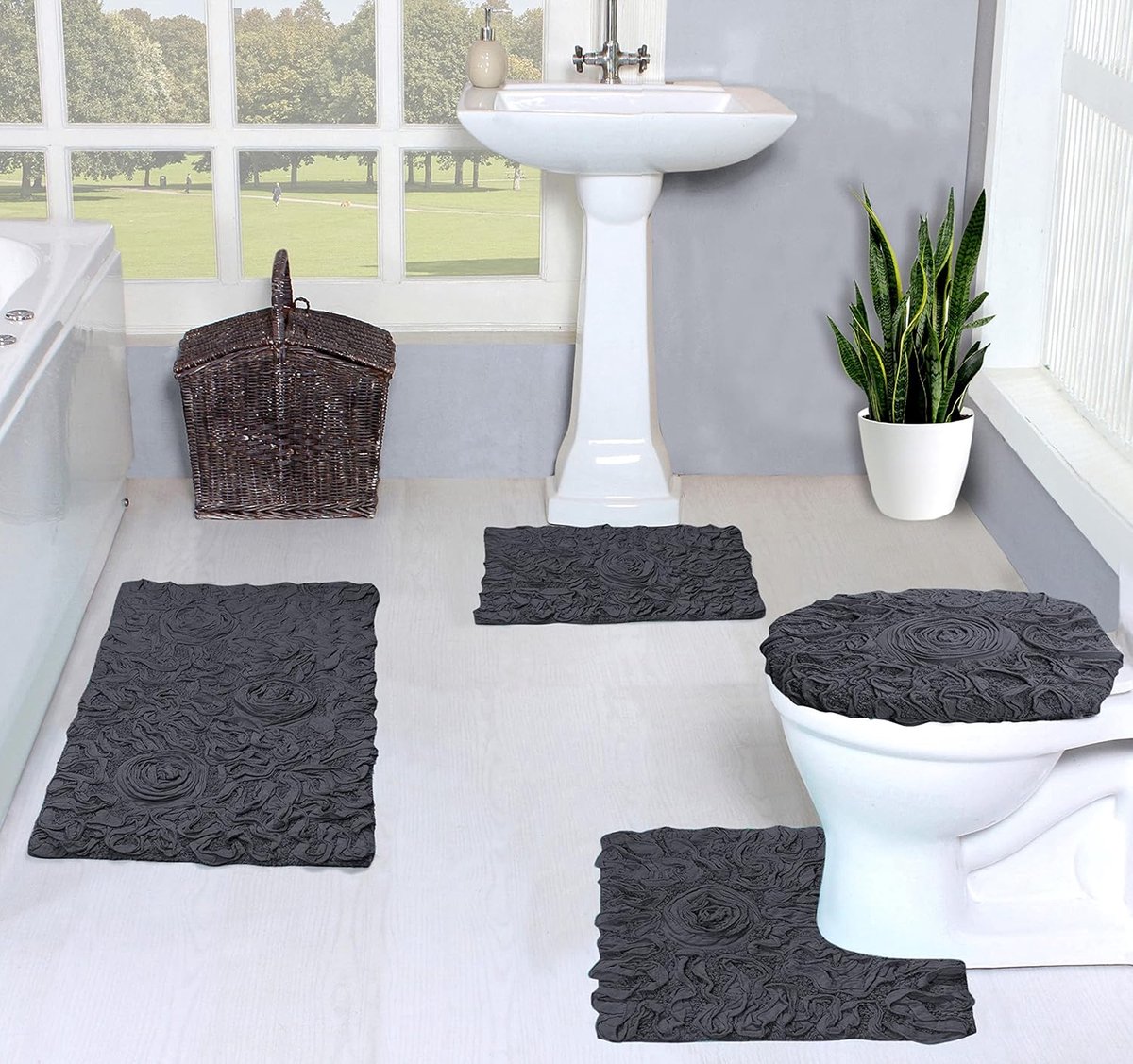 Luxe 4-delige Badmat Set Katoen Antislip Badtapijt Vloerkleed Machinewasbaar Set