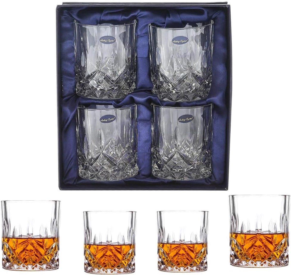Set van 4 Loodvrij Kristallen Glazen voor Whiskey en Cognac