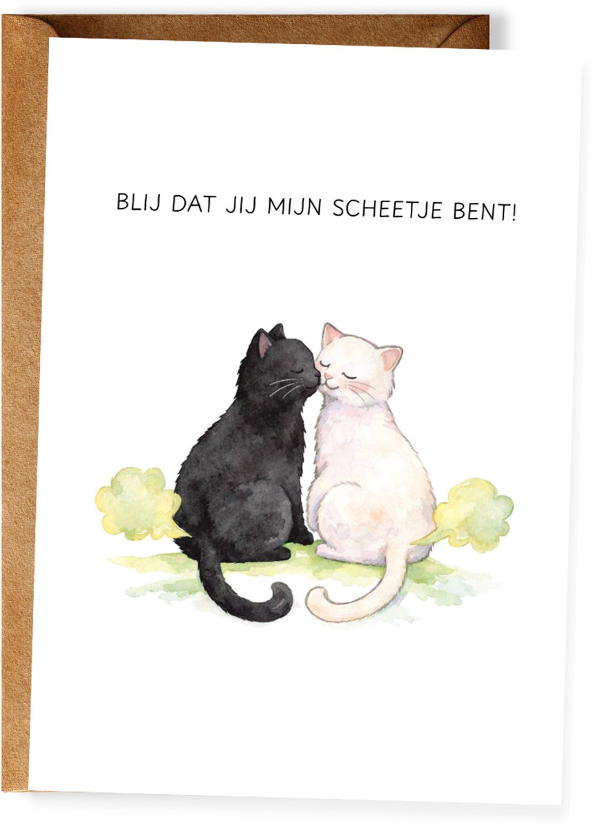 Grappige wenskaart voor partner - Blij dat jij mijn scheetje bent! - Voor kattenliefhebber - Wenskaart met envelop