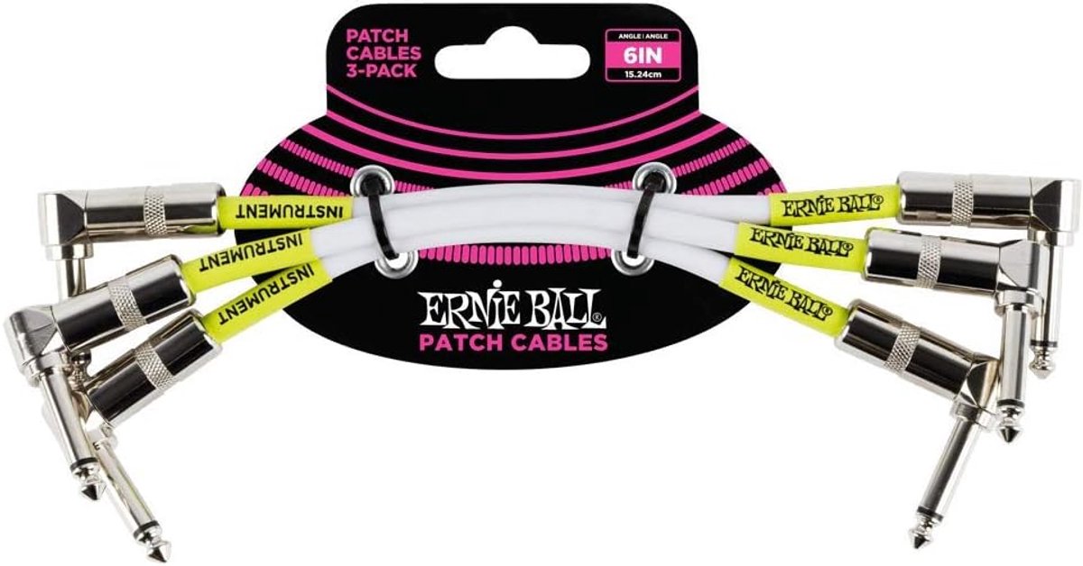 Patchkabel set Hoek-Hoek 3-pack 15cm Wit voor Gitaar en Bass