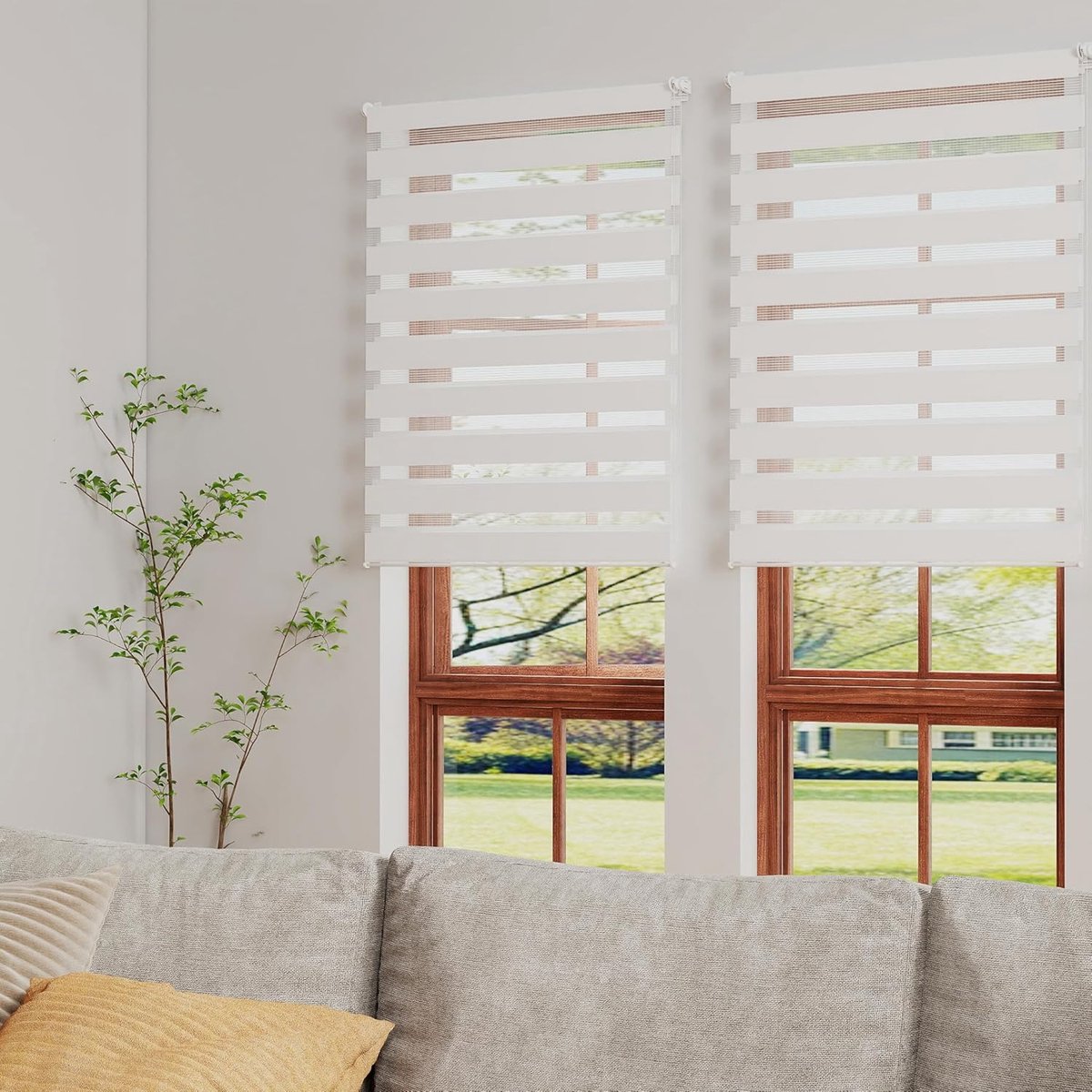 Klemmfix Duo Rolgordijn Dubbel Rolgordijn 70x120cm Zonder Boren Lichtdoorlatend En Verduisterend Zebrarol Voor Raam En Balkon Wit NAIZY – foto 4