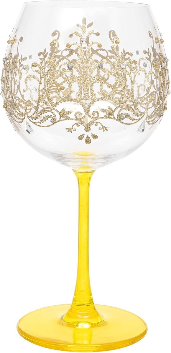 Luxe Goud Damast Patroon Gin Glas Met Handgeschilderd Detail, 630ml, Cadeaubox