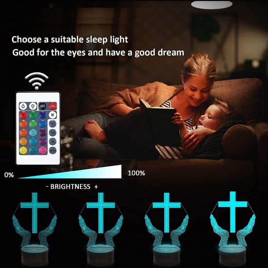 3D Illusie Nachtlamp Kruis met 16 Kleuren LED Tafeldecoratie voor Kinderen van Merkloos — afbeelding 5