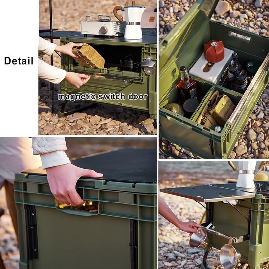Camping Tafel - Opvouwbare Keuken - Buiten Koken - Met Opbergvakken - 60L Capaciteit - Groen — afbeelding 5