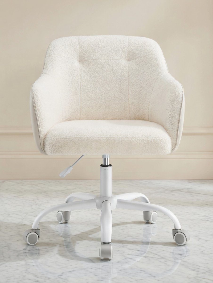 Comfortabele Draaistoel Casa Serena - Ergonomische Bureaustoel voor Thuis en Cantoor, In Hoogte Verstelbaar, voldoende Sherpa + PU, Modern Design, Tot 110 kg, Cappuccino Beige – Afmetingen op aanvr...