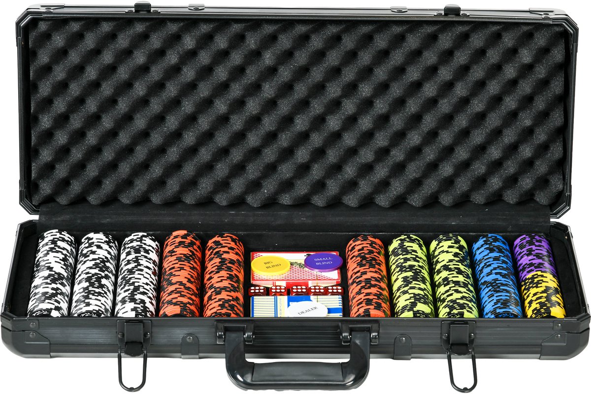 SPORTNOW Pokerfiches Set - Aluminium - 57,5x24x10,5cm - Zwart