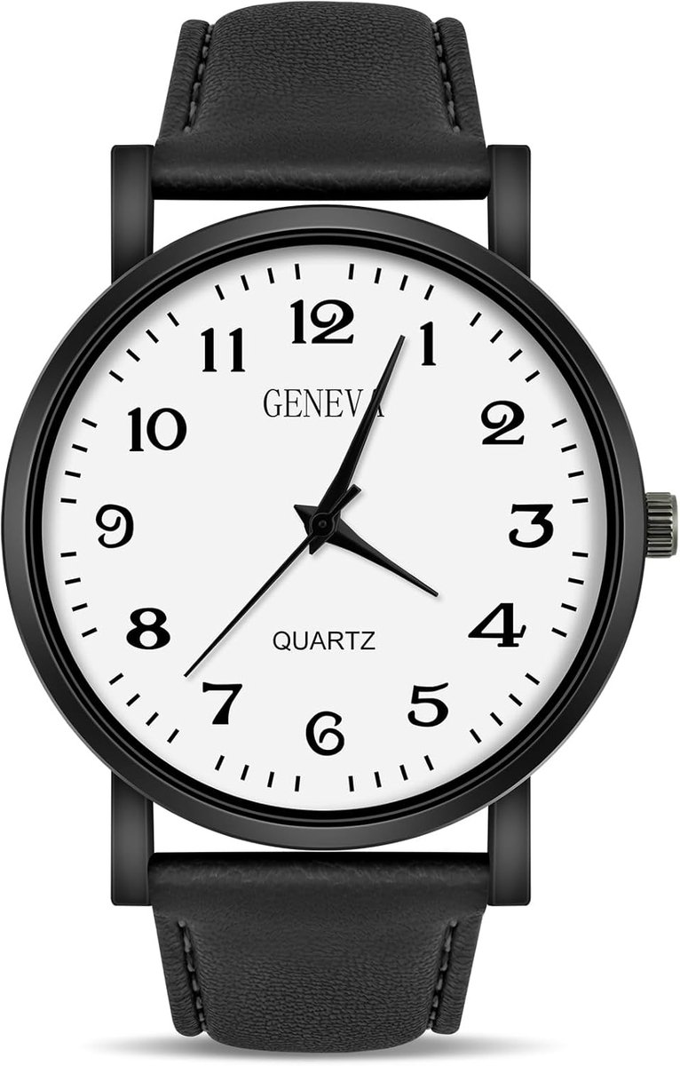 Analoge Quartz Polshorloge voor Heren met Leren Band en Grote Wijzerplaat