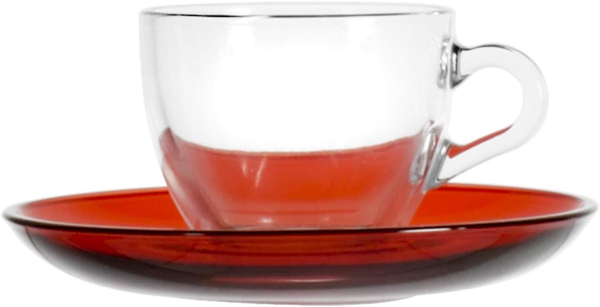 Set van 6 Glazen Koffiekopjes met Schotels - Klassiek Design