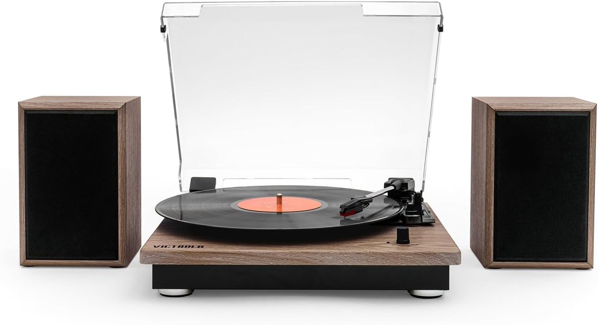 Bluetooth platenspeler met ingebouwde luidsprekers en vintage uitstraling