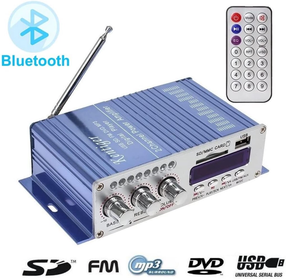 12V Hi-Fi Digitale Stereo Audio Versterker met Bluetooth en USB thumbnail 2
