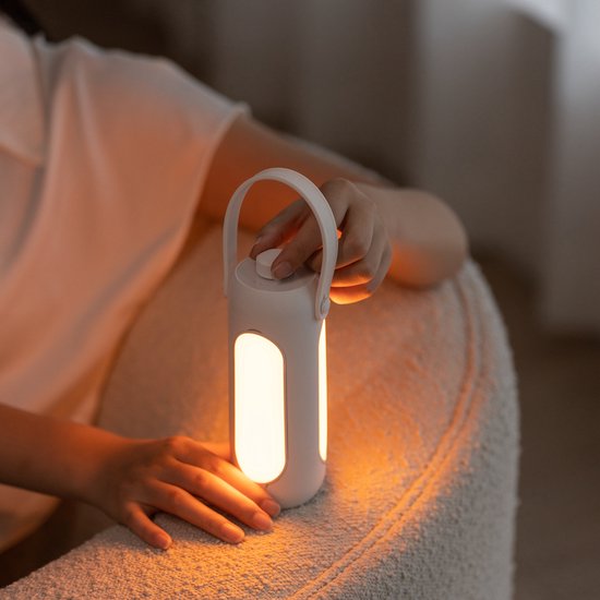 Witte opvouwbare, oplaadbare LED-lantaarn, warm wit licht voor tenten, draagbare hanglamp voor avontuurlijke buitenactiviteiten en kamperen. — afbeelding 5