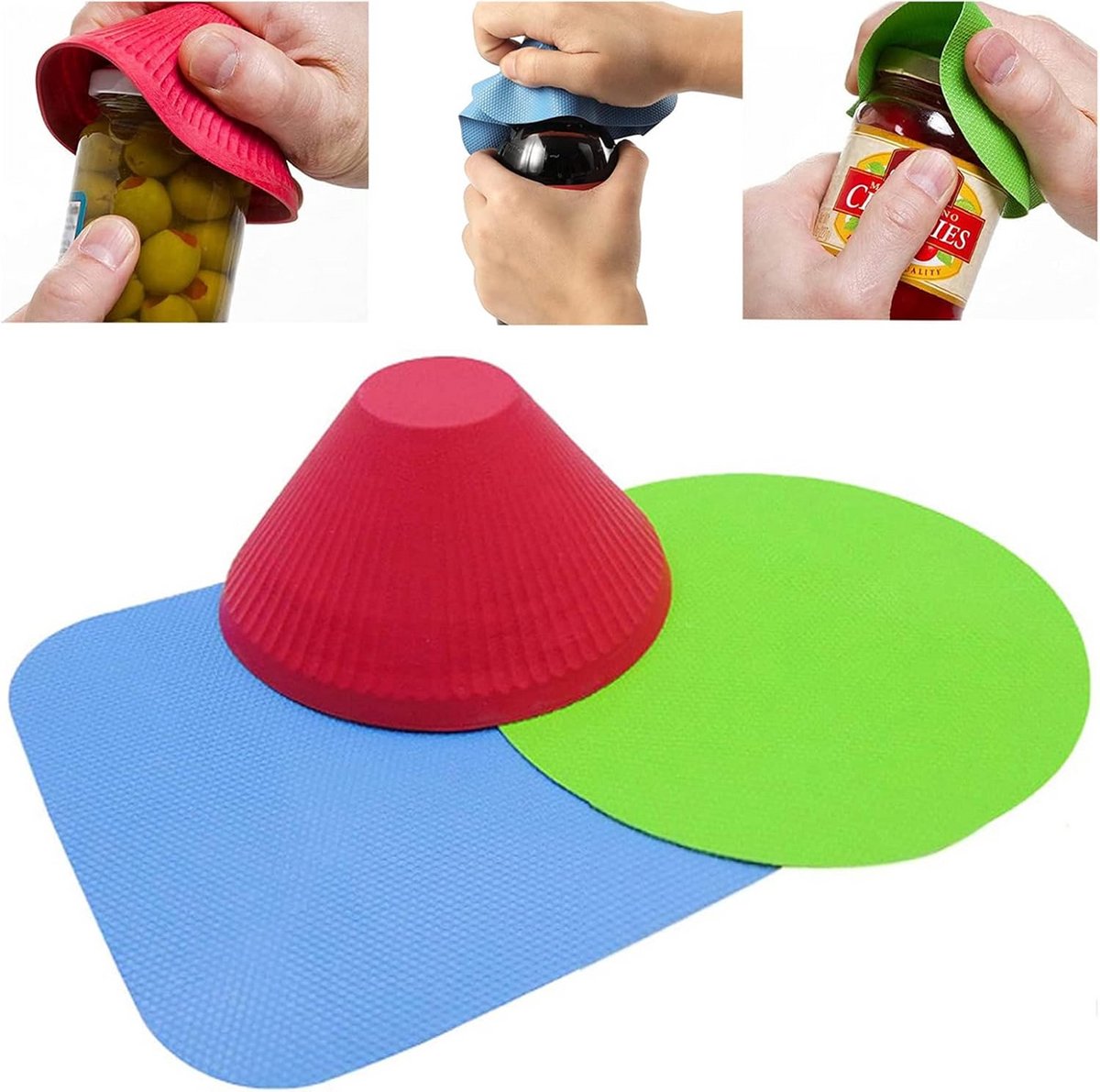 Set van 3 Antislip Rubberen Pot- en Flesopeners - Keukenhulpondersteuning