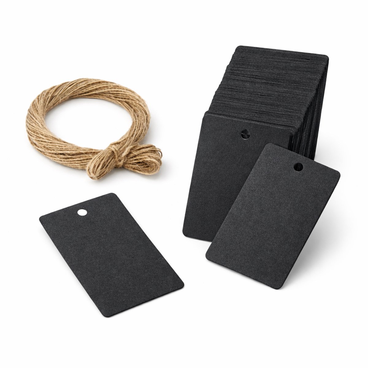 S&D | Prijskaartjes met touw - Zwart - 100 stuks - Prijs labels - Hennep koord - 5x3cm