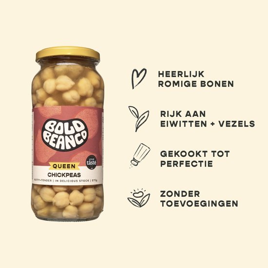 Bold Bean Co - Queen Kikkererwten bonen - 6x 570 g - Grote kikkererwten - Rijk aan eiwit & vezels - Ready-to-eat - Vegan & glutenvrij