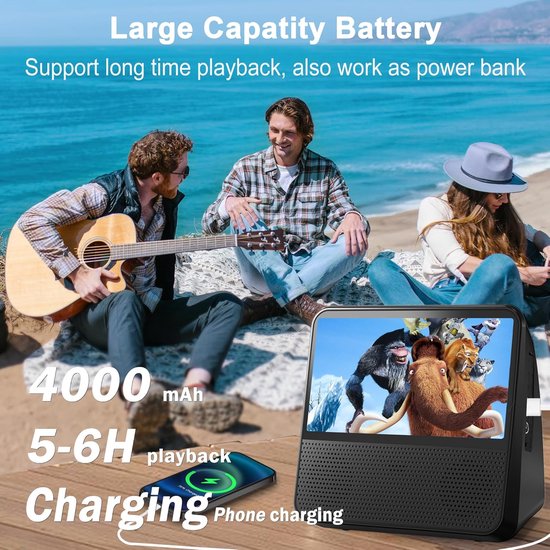 Draagbare DVD-speler met Bluetooth - Auto-DVD voor kinderen, 4000 mAh accu, USB/RCA/hoofdtelefoon, timer - Zwart — afbeelding 3